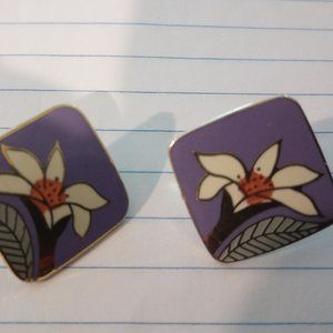 Laurel Burch Wild Lily Enameled Clip On Earrings, Signed, Lovely